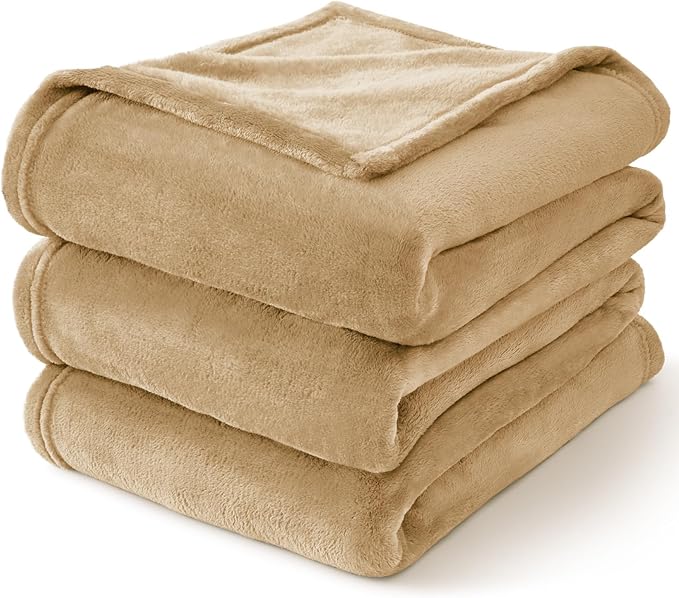 BEDELITE Fleece Blankets Queen Size Light Camel Throw Blankets for Bed, Luxury Plush Cozy Fuzzy Blanket 90x90 inches, Super Soft Warm Lightweight Throw Blanket All Seasons Suitable