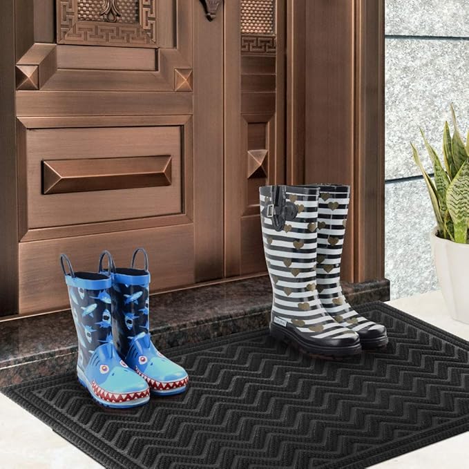 Mibao Front Door Mat, Dirt Trapper Welcome Mat for Outdoor Indoor, Non-Slip Waterproof Doormat, Durable Machine Washable Low Profile Entry Rug for Back Door Outside Patio, 61.5" x 36", Black Wave