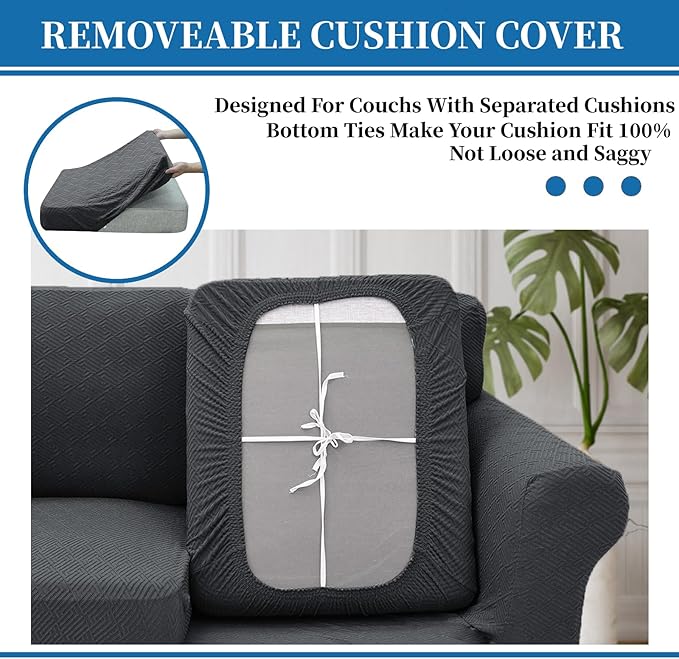 XINEAGE 2026 New 3 Pieces Couch Covers for 2 Extra Large Cushion Sofa Super Stretch Sofa Cover for 2 Large Seat Universal Loveseat Slip Cover for Living Room (Dark Gray), 71"-91"(2 Cushions)