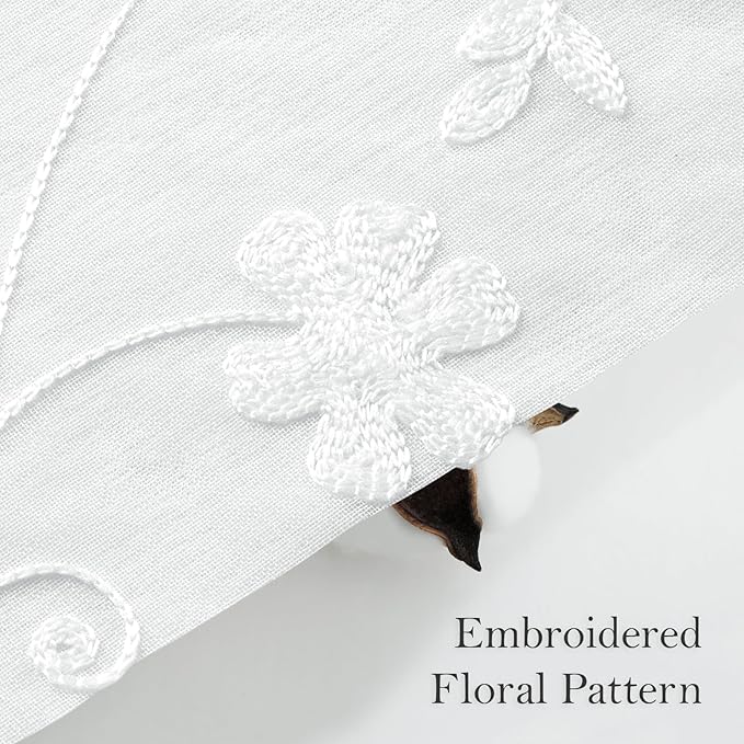 HOMEIDEAS White Sheer Curtains 84 Inches Long 2 Panels White Embroidered Floral Pattern Semi Sheer Window Curtains for Bedroom Living Room