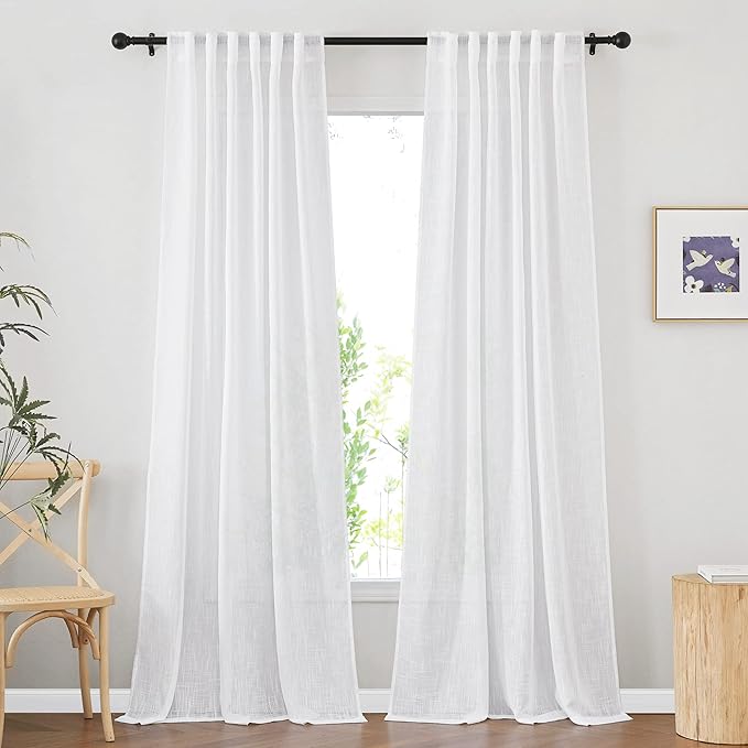 NICETOWN White Semi Sheer Extra Long Curtains 144 inch Long, Rod Pocket & Back Tab Semi Sheer Window Treatment Privacy with Light Filtering for Bedroom/Living Room, W52 x L144, 2 Panels