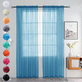 youleyar Solid Sheer Rod Pocket Curtain Voile Draperies 2 Panels White Beige Black Grey Ivory 52 Inch Width 108 Inch Long 1 Pair for Kitchen Bedroom Children Living Room Yard (Blue,52Wｘ108L)