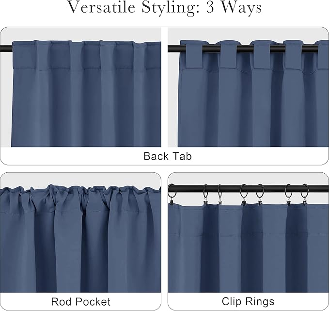 PONY DANCE Blackout Curtains Thermal Insulated Window Treatment Panels Room Darkening Blackout Drapes for Living Room Back Tab/Rod Pocket Bedroom Draperies (2 Panels,Blue Haze, 52x63 Inch)