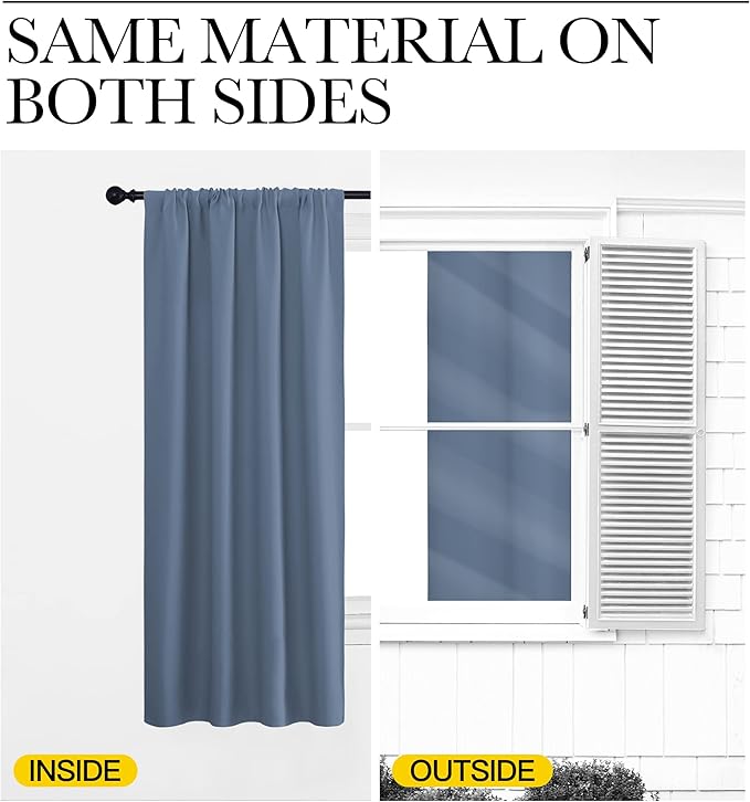 NICETOWN RV Blackout Curtains for Camper Windows, Short Blackout Curtains & Drapes, Thermal Insulated Blackout Curtain Panels for Kids Room, Play Room (Stone Blue, 42" Wide by 36" Long, 2 PCs)