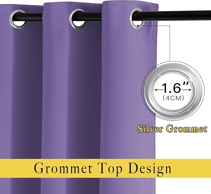 NICETOWN Blackout Lilac Purple Curtains 72 inches Long - Window Treatment Thermal Insulated Sound Reducing Solid Grommet Light Blocking for Bedroom/Living Room (Set of 2, W46 x L72)