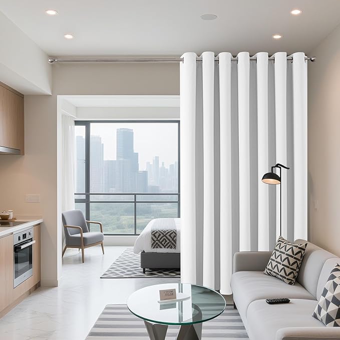 Joydeco Blackout Patio Sliding Door Curtains 96 Inches Long, Grommet Privacy Room Divider Curtains, Extra Wide Thermal Blackout Drapes for Bedroom Living Room (Pure White, 60Wx96L, 1 Panel)
