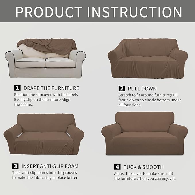 Easy-Going Stretch Oversized Chair Sofa Slipcover 1-Piece Couch Sofa Cover Furniture Protector Soft with Elastic Bottom for Kids Spandex Jacquard Fabric Small Checks Brown