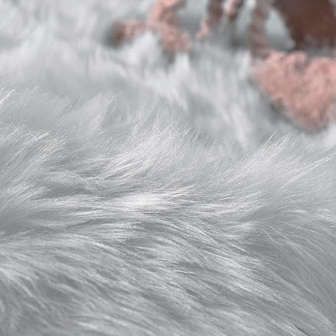 Goolela Grey Round Rug 4ft Fluffy Circle Fuzzy Furry Carpet for Bedroom Bedside Living Room Faux Sheepskin Fur Plush