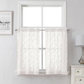 Lecloud Leia Sheer Ivory Kitchen Curtains 36 Inch Length 2 Pcs, Jacquard Leaf Textured Voile Short Curtain Tiers, Farmhouse Small Curtain for Bedroom Bathroom with Dual Rod Pocket, 28" W x 36" L