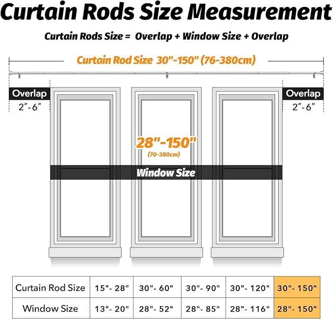 GEEBOBO Silver Curtain Rods for Windows 72 to 144 Inch, 1 Inch Adjustable Heavy Duty Easy Install Curtain Rods Set for Outdoor, Patio, Farmhouse, Bedroom, Living Room (Silver, 30"-150")
