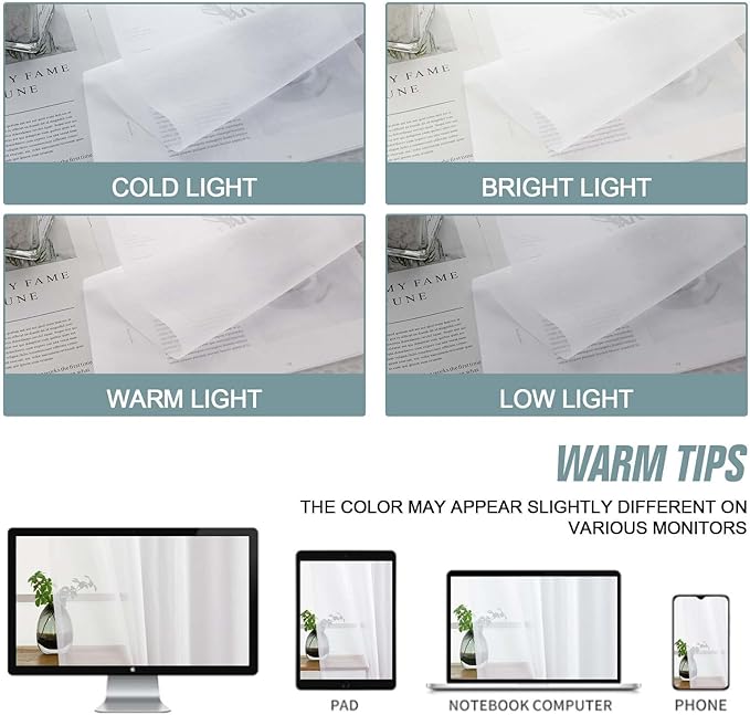 White Sheer Curtains for Window 72 inches Long 2 Panels Set, Soft Airy Modern Light Filtering Sheer Curtains for Living Room Bedroom, Dual Rod Pocket Solid Window Drapes, 2x42Wx72L inches
