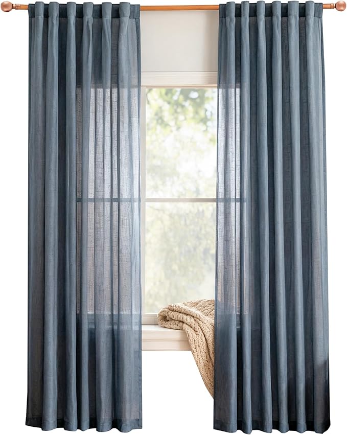 MYSKY HOME 72 Inches Long Semi Sheer Curtains Light Filtering Window Drapes Blue Door Curtains for Closet Doorways, Short Curtain Panels Elegant Look for Classroom/Guestroom, 50" x 72", 2 Pcs