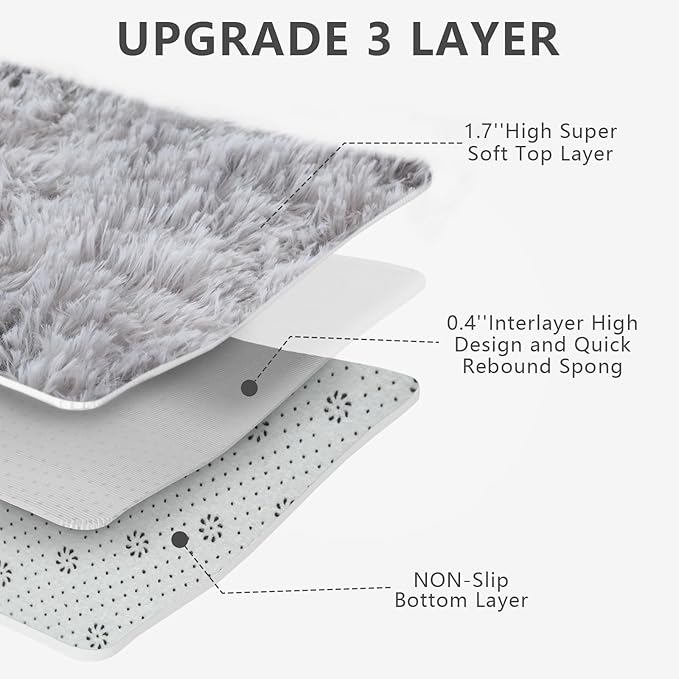 Shag Area Rugs for Bedroom Living Room,8X10 Ultra Soft Fluffy Area Rugs for Dorm, Indoor Carpet Nursery Rugs for Kids Girls Room Home Decor,Tie-Dye Grey