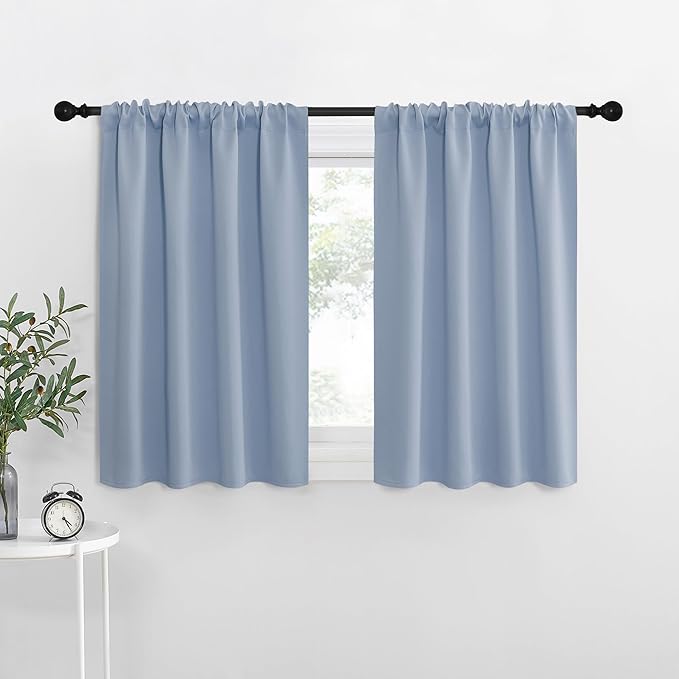 NICETOWN RV Blackout Curtains for Camper Windows, Vintage Blue, 34" x 36", Set of 2, Kitchen Curtains, Short Blackout Drapes, Thermal Insulated Rod Pocket Window Treatment Draperies for Nursery