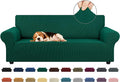 KEKUOU Stretch Sofa Cover Slipcover ，Couch Covers for 3 Cushion Couch Sofa pet Friendly (78"-94") Furniture Protector Sofa with Elastic Bottom for Kids,Dog, Jacquard Small Checked(Large,Hunter)