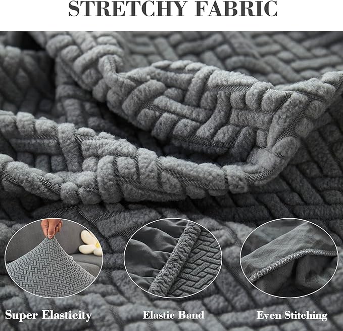 Couch Covers for 2 Cushion Sofa Pet Friendly Couch Cushion Covers Universal Sofa Covers Washable Stretch Slipcovers for Sectional Sofa (Texture Gray,Large Double Seat Cover)