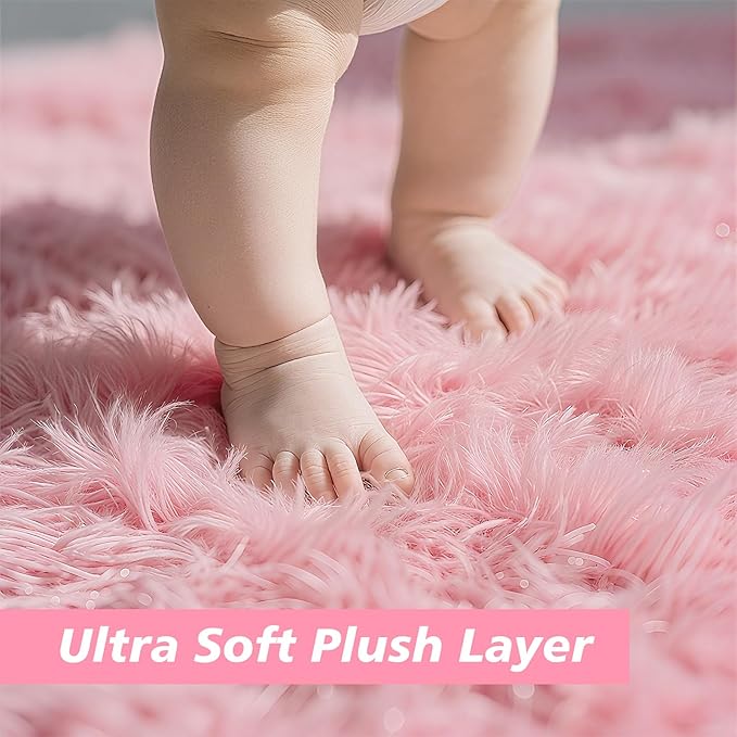 yulidayang Pink Fluffy Round Area Rugs for Bedroom,6'X6'Shag Circle Area Rugs for Girls Room,Non Slip Fuzzy Plush Rug for Kids Room Living Room and Dorm Home Decor Rug