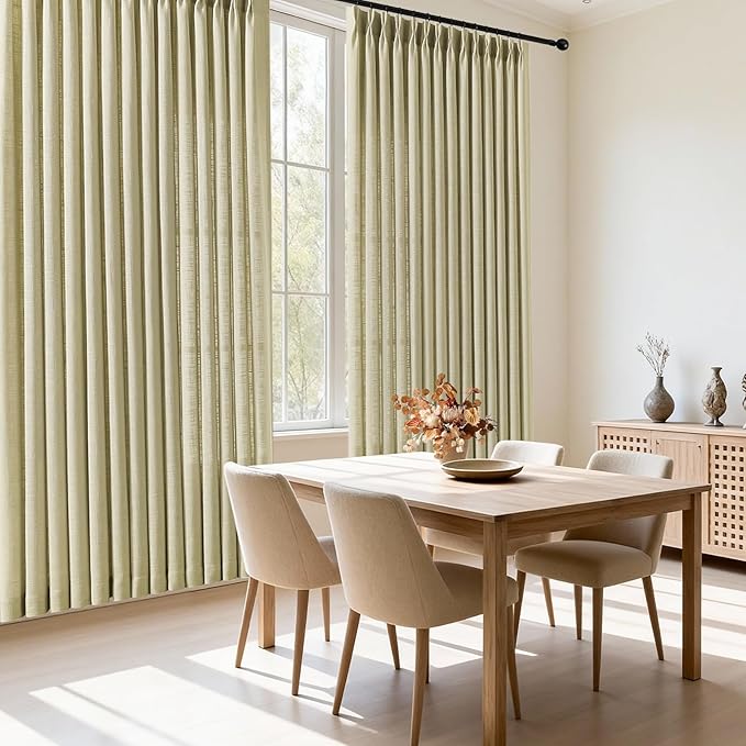 Pinch Pleated Linen Curtains 90 Inches Long 2 Panels for Living Room, Light Filtering Pleat Curtain Back Tab Semi Sheer Linen Drapes with Hooks Rings for Bedroom Dining Room, 40x90, Grey Beige