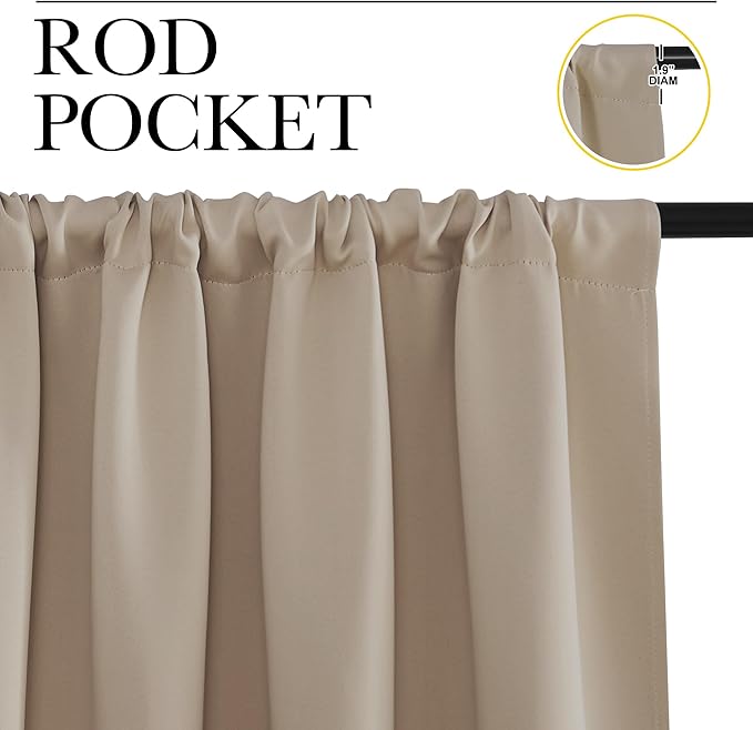 NICETOWN Blackout Curtains for Living Curtains, Taupe, Set of 2, 52 by 63 Inch, Window Treatment Blackout Curtain Panels, Home Decor Thermal Insulated Solid Drapes for Bedroom