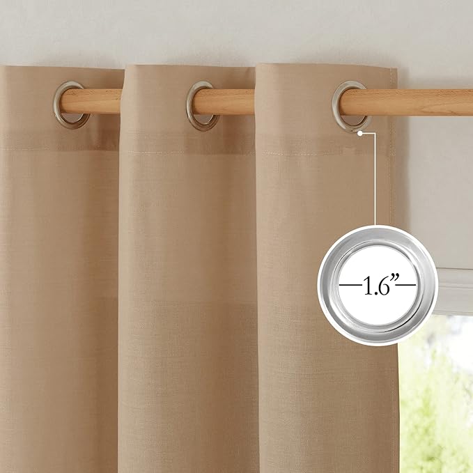 NICETOWN Linen 36 inch Curtains for Kitchen Window, Grommet Thick Flax Linen Camel Small Window Treatments Privacy Assured with Light Filtering for Cafe/Kids Room, W42 x L36, 2 Panels