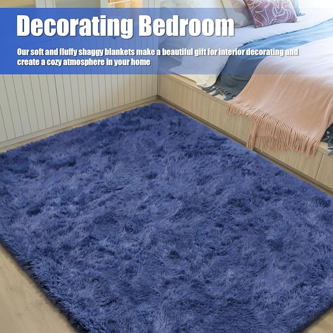 9x12 Fluffy Area Rugs for Living Room,Large Fuzzy Shag Area Rug for Bedroom,Blue Soft Non-Shedding Indoor Plush Carpet for Kids Bedroom Nursery Home Decor