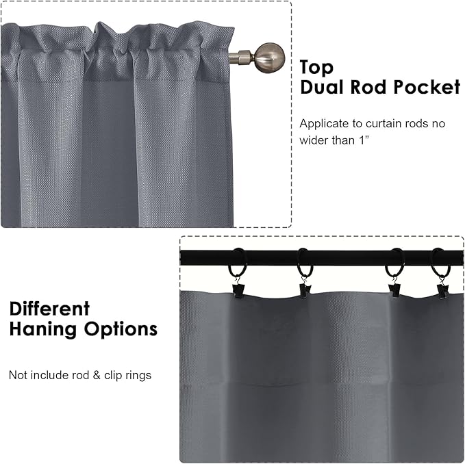 OWENIE Bob 1 PCS Dark Grey Valances for Windows, Faux Linen Textured Kitchen Window Curtains Valance for Bedroom Living Room, Modern Soft Airy Solid Rod Pocket Bathroom Cafe Curtain, 60Wx20L Inch