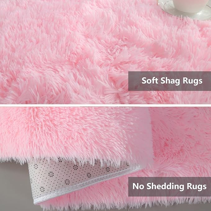 Shag Area Rugs for Bedroom Living Room,Ultra Soft Fluffy Area Rugs for Dorm,Indoor Carpet Nursery Rugs for Kids Girls Room Home Decor (Pink, 9X12 Feet)