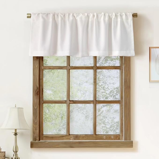 Faux Linen Valance for Windows Kitchen Living Room Valances Rod Pocket Farmhouse Country Rustic Bathroom Small Window Treatment (54x15 inch, White)
