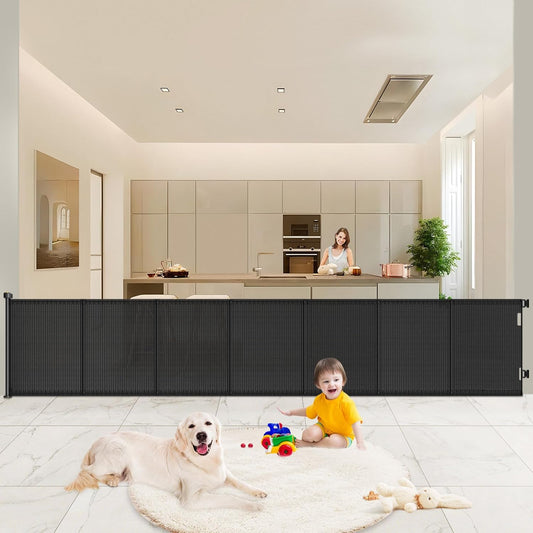 Pawtners Retractable Baby Gates Extra Wide, 41" Tall Extends up to 120" Wide, Dog Gate Indoor for Stairs, Pet Gate with Support Rods for Doorways Hallways Indoor & Outdoor-Black