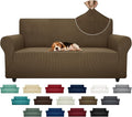 ZNSAYOTX Super Stretch Couch Cover (72"-92") Universal Sofa Covers with Elastic Bottom, Dog Cat Pets Friendly Washable Furniture Protector Fitted Sofa Slipcovers Stay in Place (Brown, Sofa)