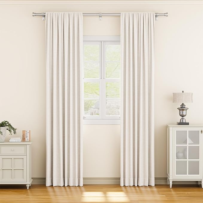 YaFex Curtain Rods 32-84 Inch, Heavy Duty 1 Inch Adjustable Curtain Rod for Windows, Silver Long Window Treatment Rods, Modern Design, Easy Installation