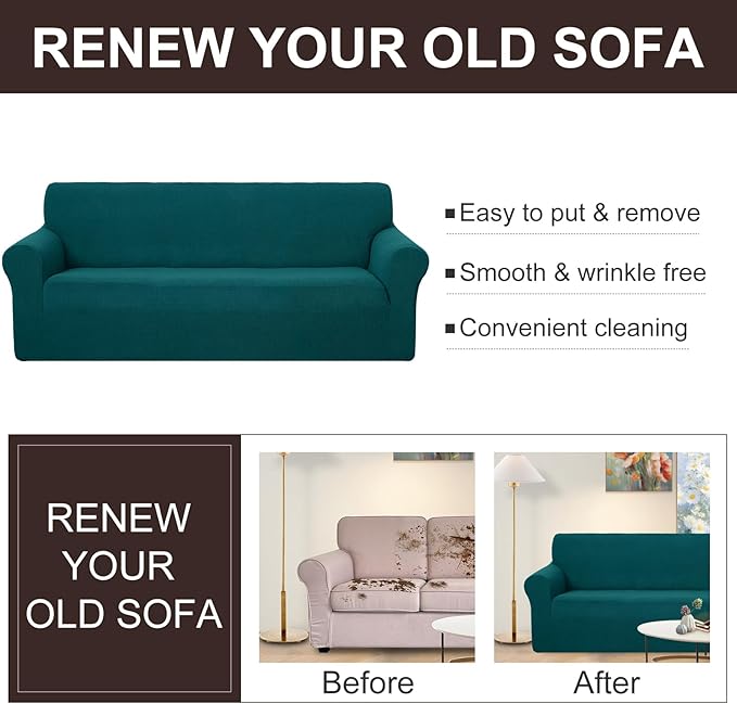 U-NICE HOME Oversized Stretch Loveseat Couch Cover Sofa Covers Washable Sofa Slipcover Furniture Protector for 2 Cushion Couch Sofa Pet Friendly, Blue