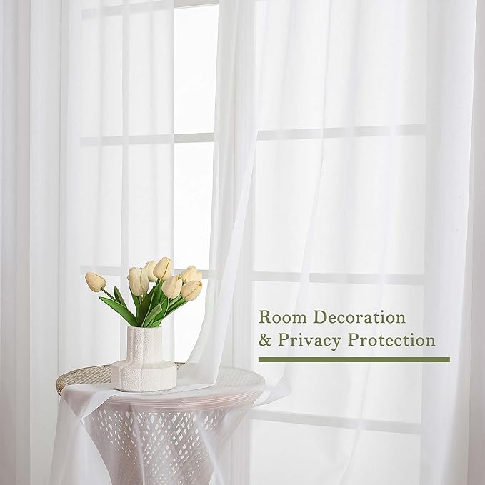 Lecloud White Sheer Curtains 108 Inches Long 2 Panels, Solid Airy Voile Extra Wide Sheer Curtains, Farmhouse Elegant Light Filtering Window Curtain Drapes for Living Room Big Windows, 59" W x 108" L