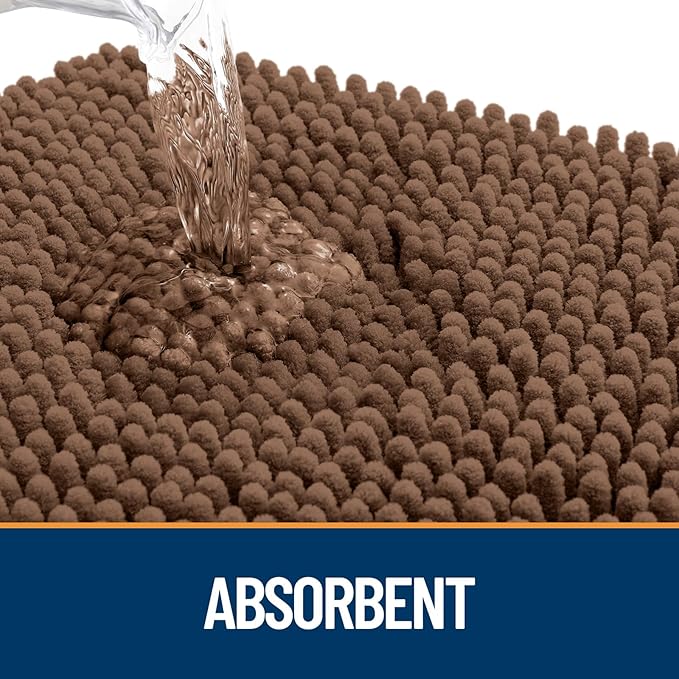 OLANLY Dog Door Mat for Muddy Paws 32x20, Absorbs Moisture and Dirt, Absorbent Non-Slip Washable Doormat, Quick Dry Chenille Mud Mat for Dogs, Entry Indoor Entryway Carpet for Inside Floor, Mocha
