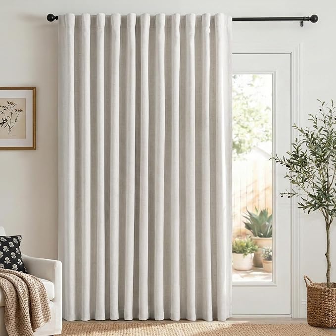 100% Blackout Shield Linen Blackout Curtains for Bedroom 96 Inches Long, Back Tab/Rod Pocket Living Room Drapes, Thermal Insulated Blackout Curtains 1 Panel Set, 100" W x 96" L, Beige