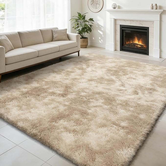 Shag Area Rug for Bedroom 4x6,Fluffy Area Rugs for Living Room,Soft Fuzzy Rug Non-Shedding Indoor Plush Carpet for Kids Bedroom Nursery Dorm Home Decor,Tie-Dyed Beige