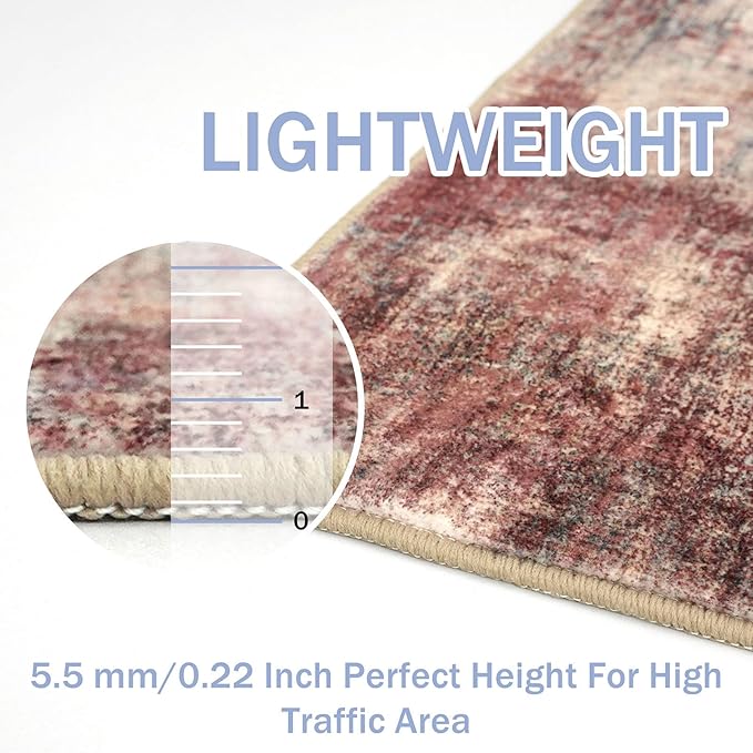 IOHOUZE Abstract Area Rugs 8x10 Ft Washable Large Rugs for Living Room, Non Slip Dining Room Rug, Printed Faux Wool Rugs for Bedroom, Floor Carpet for Office Nursery Playroom, Red/Multi