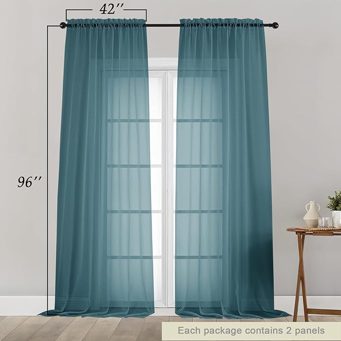 Dusty Blue Sheer Curtains for Bedroom Living Room 96 Inches Long 2 Panels, Modern Airy Soft Lightweight Rod Pocket Light Filtering Sheer Curtains Drapes, Dusty Blue, Each 42" Wx96 L Inch