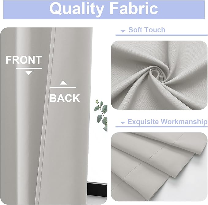 Simplebrand Ava Natural Blackout Curtains for Bedroom 84 Inch Length 2 Panels Set, Solid Thermal Insulated Privacy Living Room Window Treatment Curtains Blackout Drapes, W50 x L84 Inch, Natural