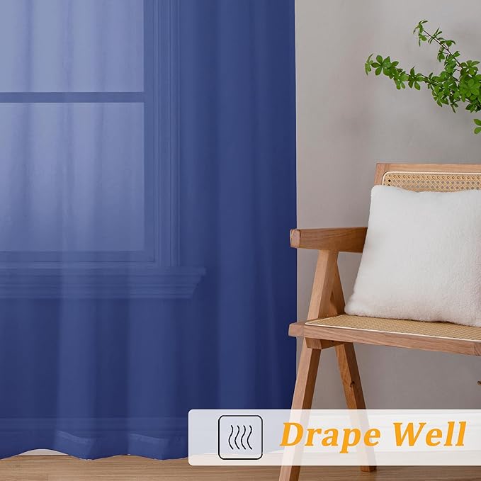 Gwine Royal Blue Sheer Curtains 84 Inches Long 2 Panels Set for Living Room, Rod Pocket Voile Bedroom Curtains, Light Filtering Solid Window Sheer Panels, Each 42" Wx84 L