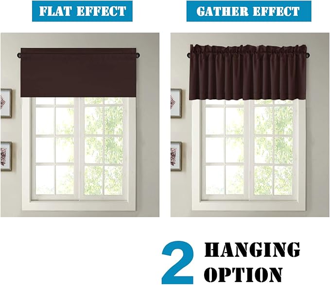 H.VERSAILTEX Blackout Valances for Windows,Kitchen Window Valance Curtains for Living Room/Bedroom/Bathroom Privacy Decorative Rod Pocket Kitchen Valances，2 Panels，52" W x 18" L, Chocolate Brown