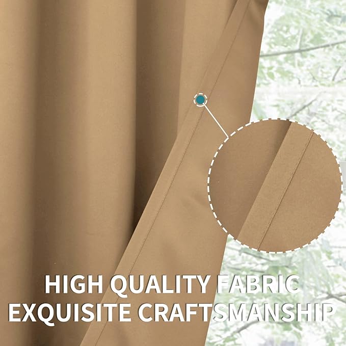 BGment Blackout Curtains for Living Room - Grommet Thermal Insulated Room Darkening Curtains for Bedroom, 2 Panels of 52 x 45 Inch, Khaki