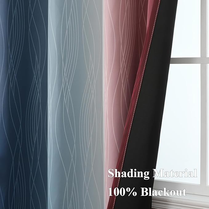 Estelar Textiler Navy Blue and Burgundy Red Ombre Blackout Curtains 54 Inch Length for Kitchen, Room Darkening Thermal Insulated Energy Efficient Grommet Drapes for Bedroom,52x54 Inch,2 Panels