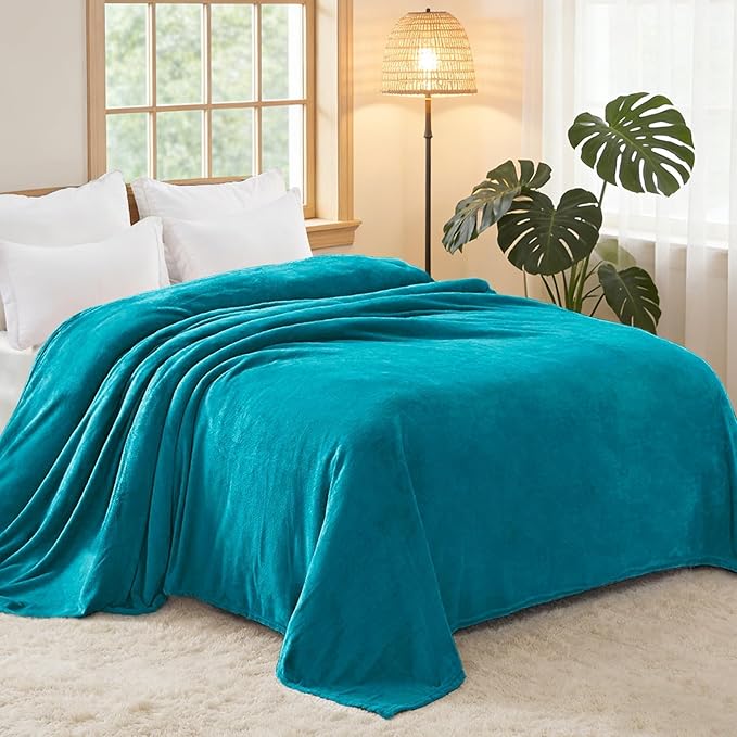 Exclusivo Mezcla Fleece Blanket King Size for Bed, Super Soft and Warm, All Season, Cozy, Plush, Lightweight, 90x104 Inches, Teal