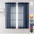 Lecloud Navy Blue Sheer Curtains 63 Inch Long 2 Panels, Elegant Voile Drapes for Dinning Small Windows, Light Filtering Voile Curtain for Living Room Bedroom Bathroom, Dual Rod Pocket, 40" Wx63 L