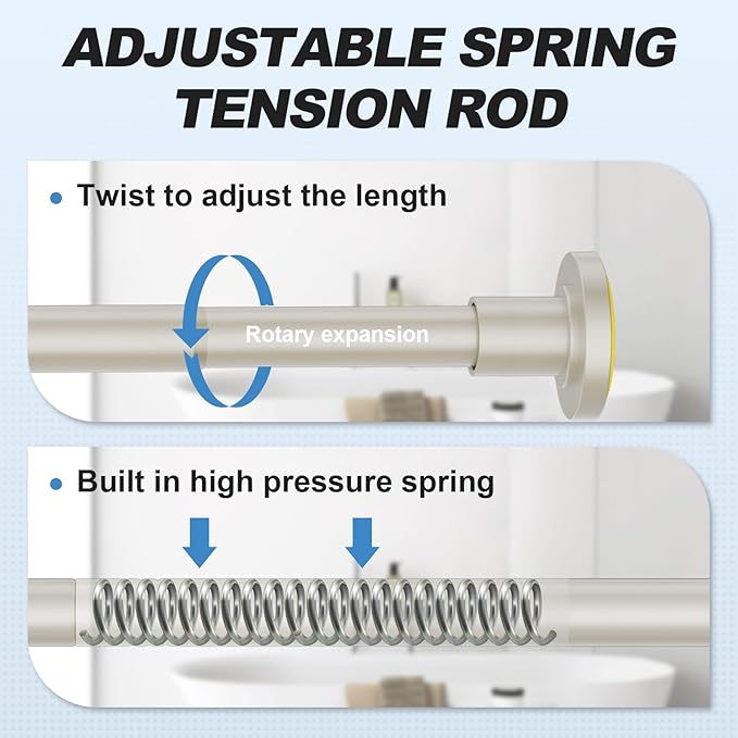 CorkLatta Brushed Nickel Shower Curtain Rod 31 to 92 Inch,1 Inch Diameter Adjustable Spring Tension Stainless Steel Telescoping Rod,Easy Install,No Rust