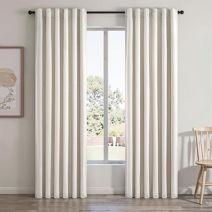 Topfinel 100% Blackout Curtains 90 Inches Long for Living Room 2 Panels Set Thick Linen Texture Energy Saving Curtain Window Coverings Hook Belt Pleated Drapes Aesthetic Bedroom(W40 xL90,Birch)