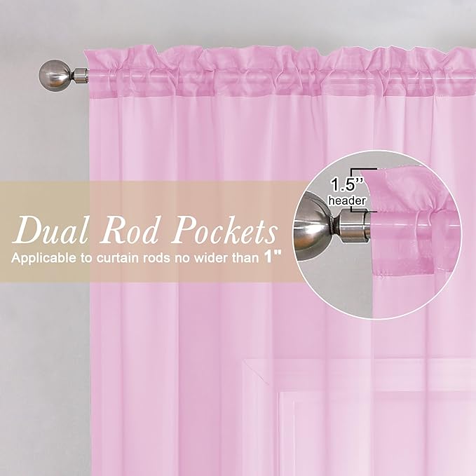 Lecloud Light Pink Sheer Curtains for Bedroom 84 Inches Long 2 Pcs, Modern Farmhouse Decor Rod Pockets Light Filtering Curtains for Living Room, Dining Room Drapes, Each Panel 59" W x 84" L