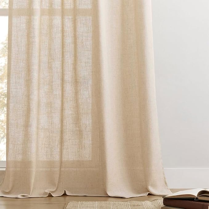 Joydeco Linen Curtains 108 Inch Length 2 Panel Sets,Light Filtering Curtains for Bedroom 52 Inch Wide Living Room Drapes with Back Tabs & Rod Pockets (W52 x L108 Inch, Ecru)