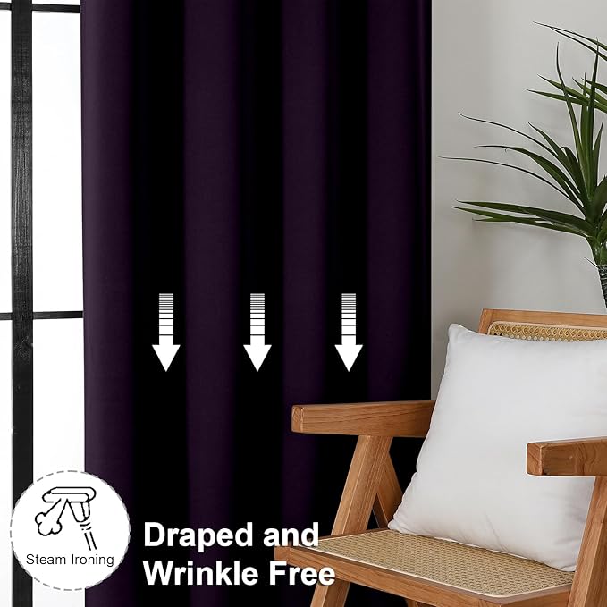 Simplebrand Ava Blackberry Short Blackout Curtains for Bedroom 45 Inches Long 2 Panels Set, Solid Thermal Insulated, Energy Saving Window Treatment Curtains Blackout Drapes, W40 x L45 Inch, Blackberry